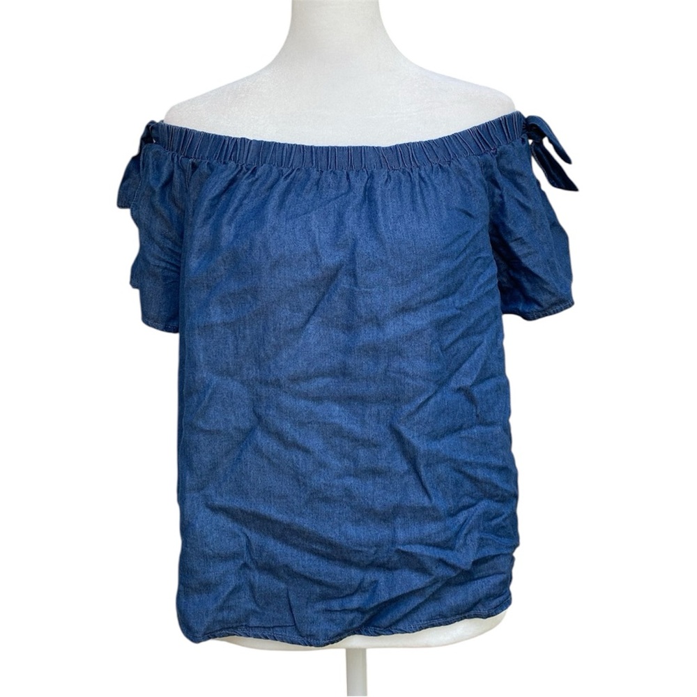 New Mix Chambray Off The Shoulder Top